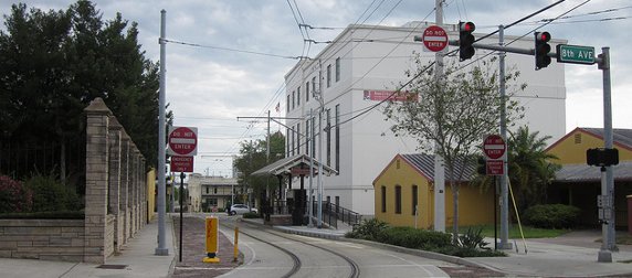 empty streetcar tracks in Tampa