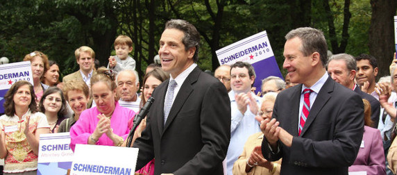 Andrew Cuomo and Eric Schneiderman with crowd
