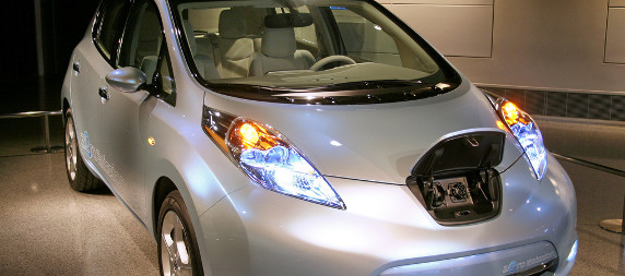 Nissan Leaf in a showroom