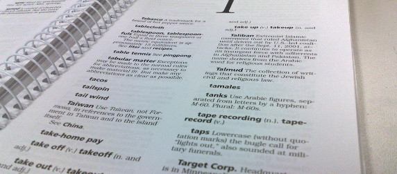 AP Stylebook page beginning with the letter T