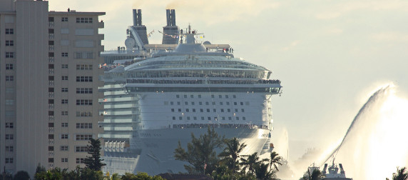 Oasis of the Seas cruise ship coming into Port Everglades near condo building