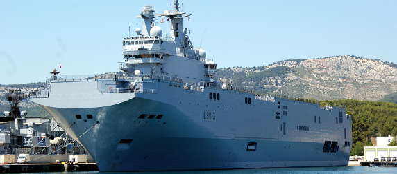 A Mistral-class ship in harbor