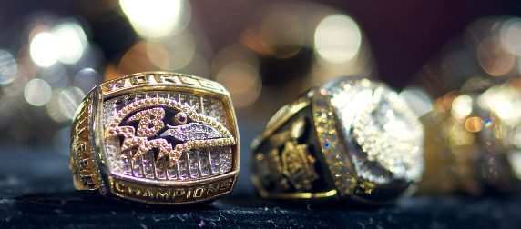 Baltimore Ravens Super Bowl rings from Super Bowl XXXV on display