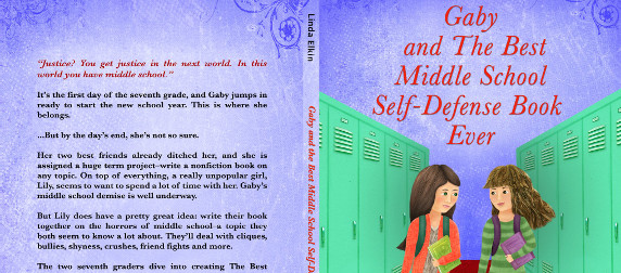 cropped view of book cover, back and front, of 'Gaby and The Best Middle-School Self-Defense Book Ever'