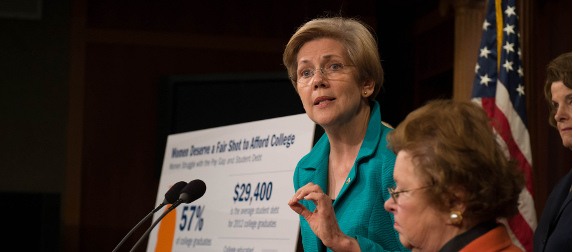 Sen. Elizabeth Warren speaking at a podium