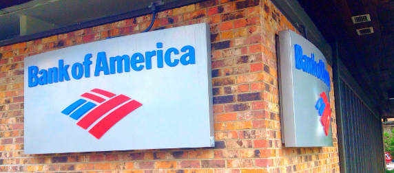 Bank of America signs mounted on brick walls