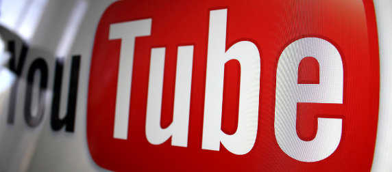 close-up of YouTube logo on a large screen