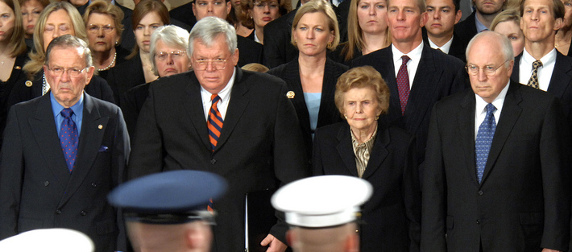 Ted Stevens, Dennis Hastert, Betty Ford and Dick Cheney attend Gerald Ford's memorial service