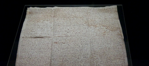 copy of the Magna Carta in a museum display