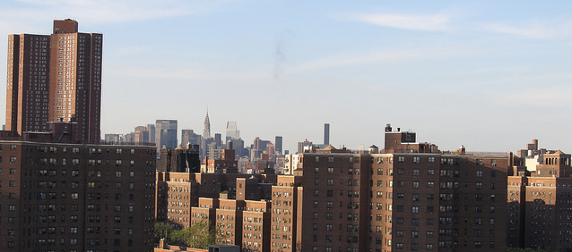 Alfred E. Smith Houses, with Manhattan skyline in the background