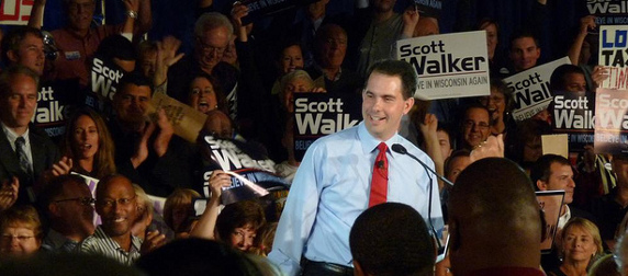 Scott Walker with a crowd of supporters in 2010