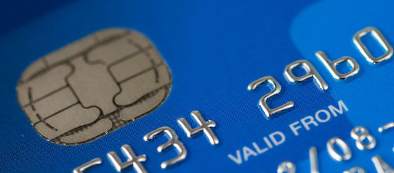 close-up of a credit card microchip - EMV