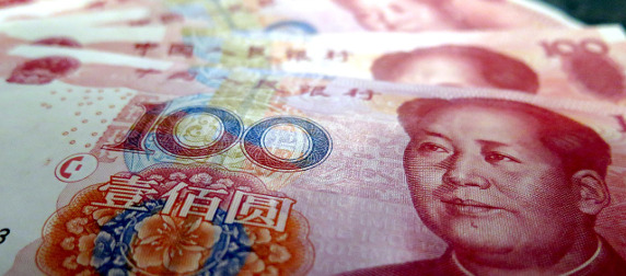 close-up of 100-yuan bills