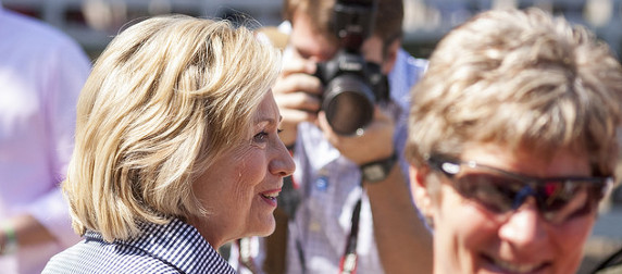 Hillary Clinton, in profile, at the Iowa State Fair