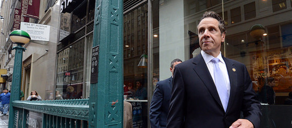 Gov. Andrew Cuomo exiting the subway at Penn Station, New York City