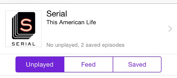 screencap of Serial by This American Life, with logo, and options buttons