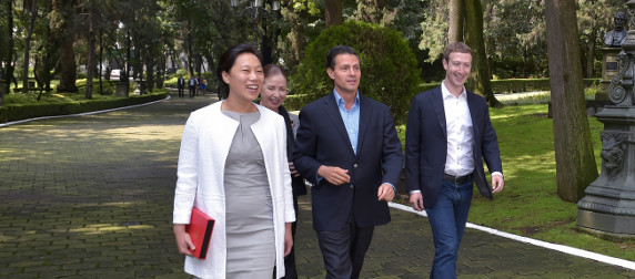 Priscilla Chan and Mark Zuckerberg with Enrique Pena Nieto outdoors