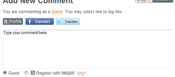 detail of Disqus comment box for a guest account