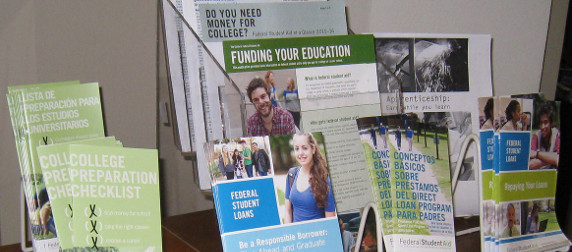 display of printed information about various forms of educational financial aid