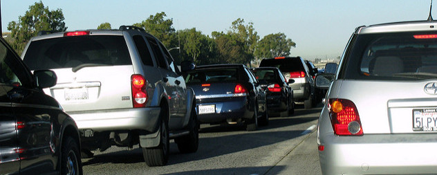 driver's-eye-view of gridlock traffic