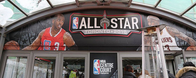 entryway banner reading ALL STAR Toronto 2016 with NBA player images to either side