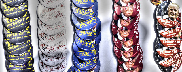 Donald Trump campaign buttons, arranged in rows vertically