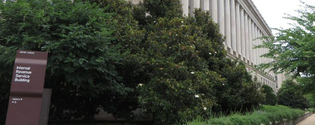 The Internal Revenue Service Building, with sign