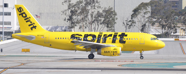 Spirit Airlines plane on the runway at LAX