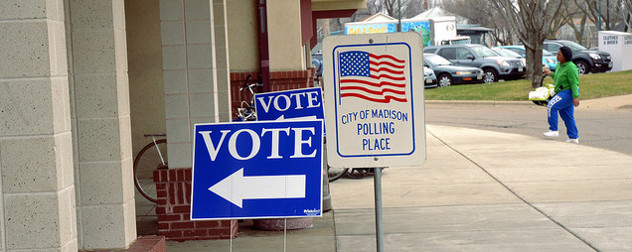 Vote signs outside a City of Madison (Wisconsin) Polling Place