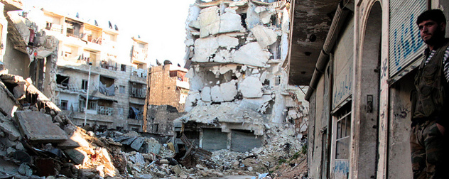 street in Aleppo, Syria, largely destroyed by bombing