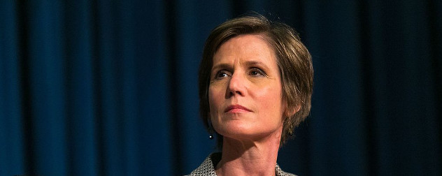 close-up of Sally Yates against a blue curtain