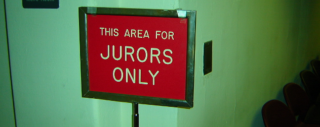 This Area For Jurors Only sign with red background