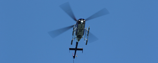 News helicopter seen in flight from below