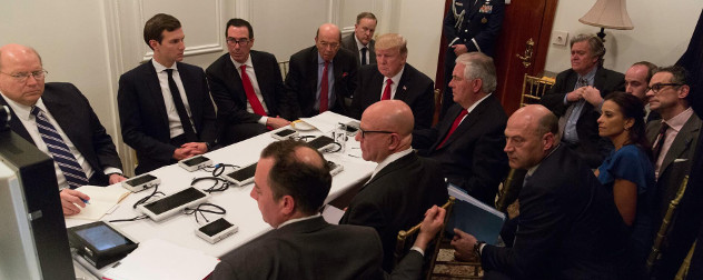 Donald Trump and his national security team attend a teleconference