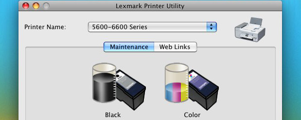 screenshot detail of a Lexmark printer utility on Mac with a low color ink reading