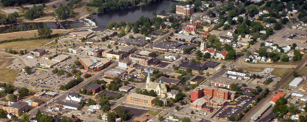 aerial view of downtown Mishawaka, Indiana