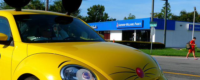 detail of a Truly Nolen 'mouse car' VW Beetle with ears and decals