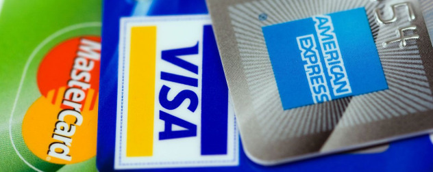 detail of American Express, Visa and Mastercard credit cards