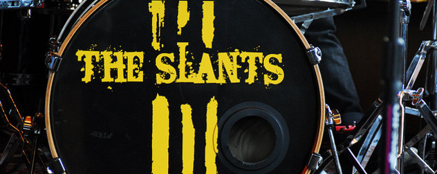 detail of the Slants' logo on a drum set