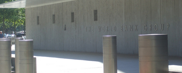 large sign for The World Bank Group on the side of a building