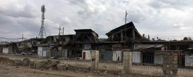 wrecked buildings in Eastern Mosul