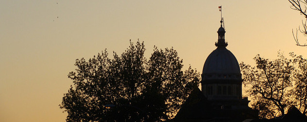 detail of the Illinois State Capitol at sunset