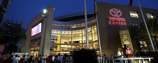 The Toyota Center in Houston, at night