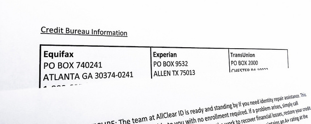 document listing contact info for the major credit reporting agencies