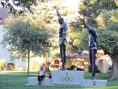 statue honoring Tommie Smith and John Carlos