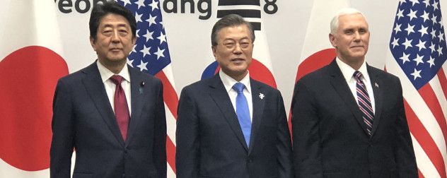 Shinzo Abe, Moon Jae-in and Mike Pence