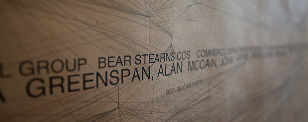 detail of artwork incorporating the name Bear Stearns among others