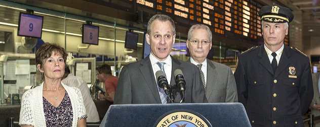 Eric Schneiderman speaking at Penn Station