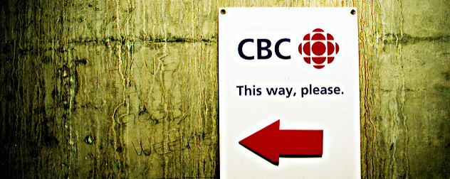 sign with CBC logo reading 'This Way, Please'