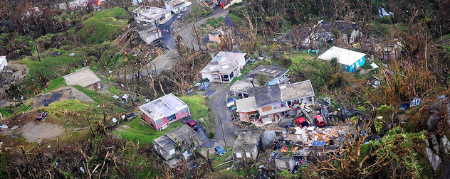 hurricane-damaged buildings on Puerto Rico, seen from the air
